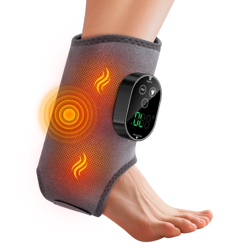 Cordless Ankle Heating Pads, Foot Ankle Massager with Heat, Massage Foot Heating Pad, 6 Heat Levels, 3 Vibration Modes, Adjustable Timer, Auto Shut Off, Gray