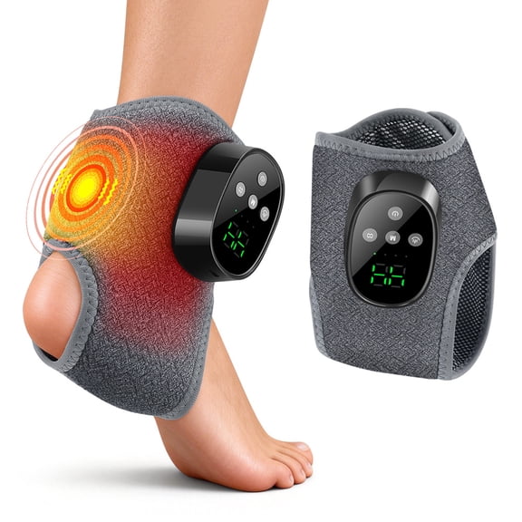 Cordless Ankle Massager with 4 Heat Levels 4 Vibration Modes & 4 Intensities, Rechargeable Heating Ankle Wrap, Portable Heated Ankle Brace for Foot Relaxation, Fatigue Relieve for Left and Right Feet