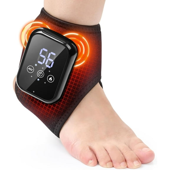 Cordless Ankle Massager with Heat, 2000mAh Battery Ankle Heating Pad with Massage, Heated Ankle Wrap Warmer Foot Massager, 3 Vibration Modes, 3 Heat Levels, Auto Shut Off, 1PCS