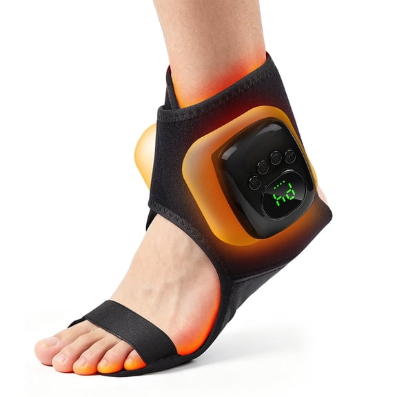 Cordless Ankle Massager with Heat, Air Compression Foot Massager with 4 Modes & 4 Intensities, 3 Levels Heating Pad for Ankle & Sole, Portable Rechargeable Foot Wrap for Relaxation