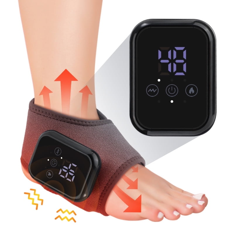 Cordless Ankle Massager with Heat & Vibration, Portable Foot Massager, 3 Temperature & 3 Intensity Levels, Type-C Charging 2000mAh, 15-Min Auto Off, Adjustable Wrap for Home & Travel Comfort