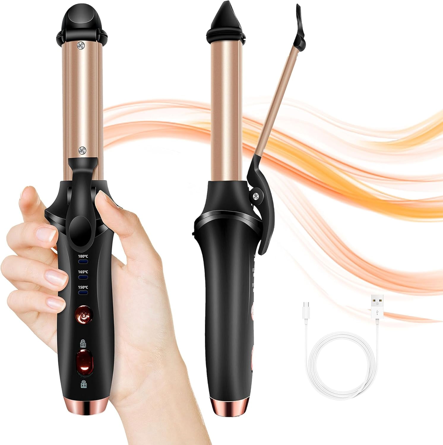 Cordless Auto-Off Curling Iron, USB Rechargeable Ceramic Hair Curler for Travel, Portable & Compact Design with 3 Temperature Settings for On-the-Go Styling