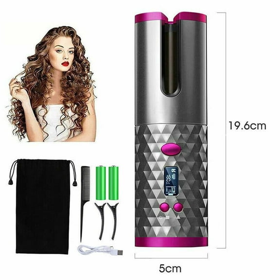 Cordless Auto Rotating Hair Curler with LCD Display Wireless Ceramic Curling Iron Adjustable Temp Timer Rechargeable Portable Hair Waver for Travel & Salon
