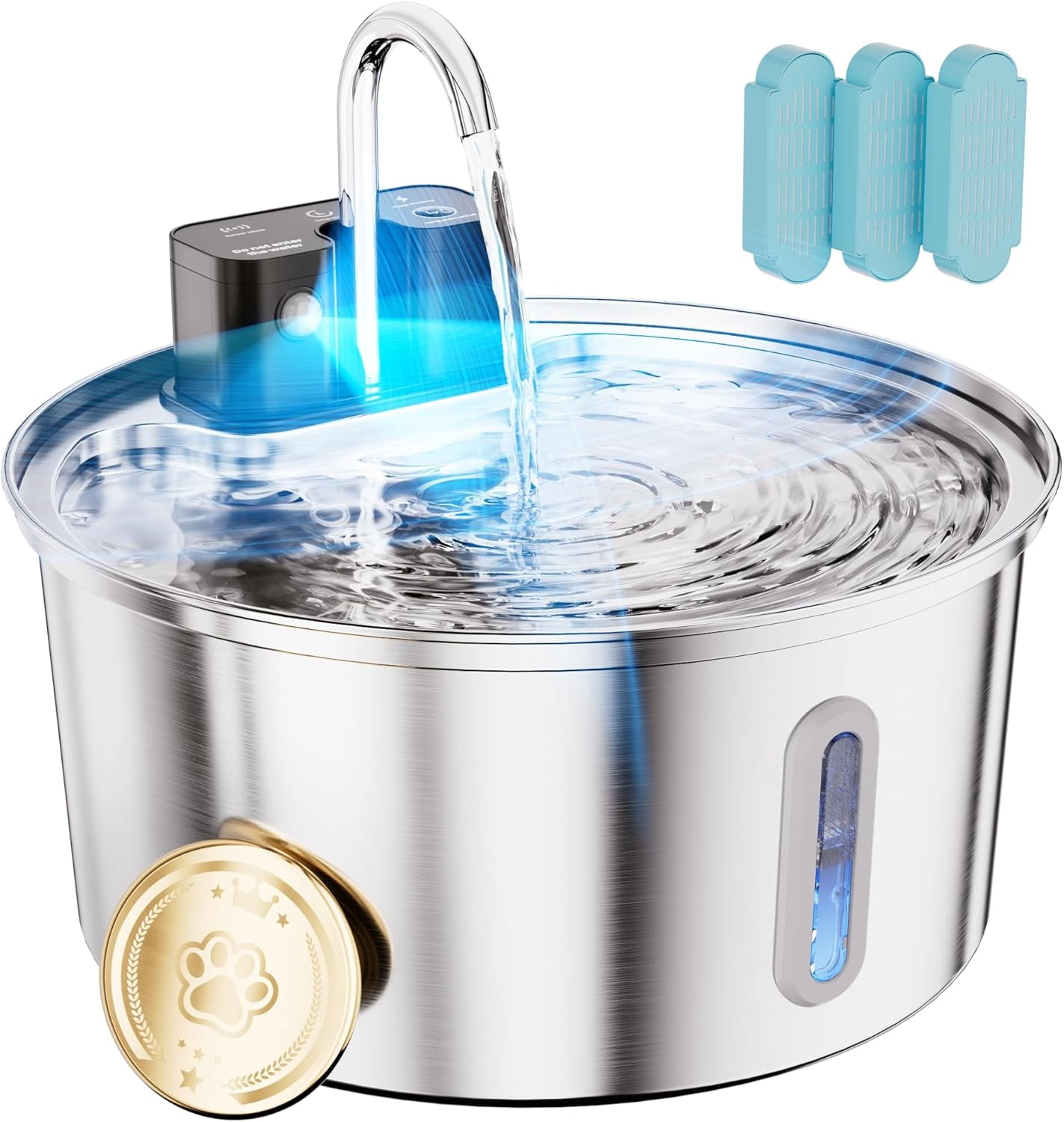 Cordless Automatic Cat Water Fountain 108oz Stainless Steel Rechargeable Pet Drinking Dispenser for Multiple Pets