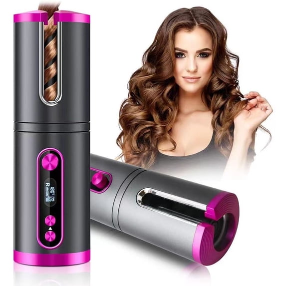 Cordless Automatic Curling Iron,Ceramic Auto Hair Curler with LCD Display 6 Temps & Timers,Portable USB Rechargeable Curling Iron Wand,Detangle & Scald-Free