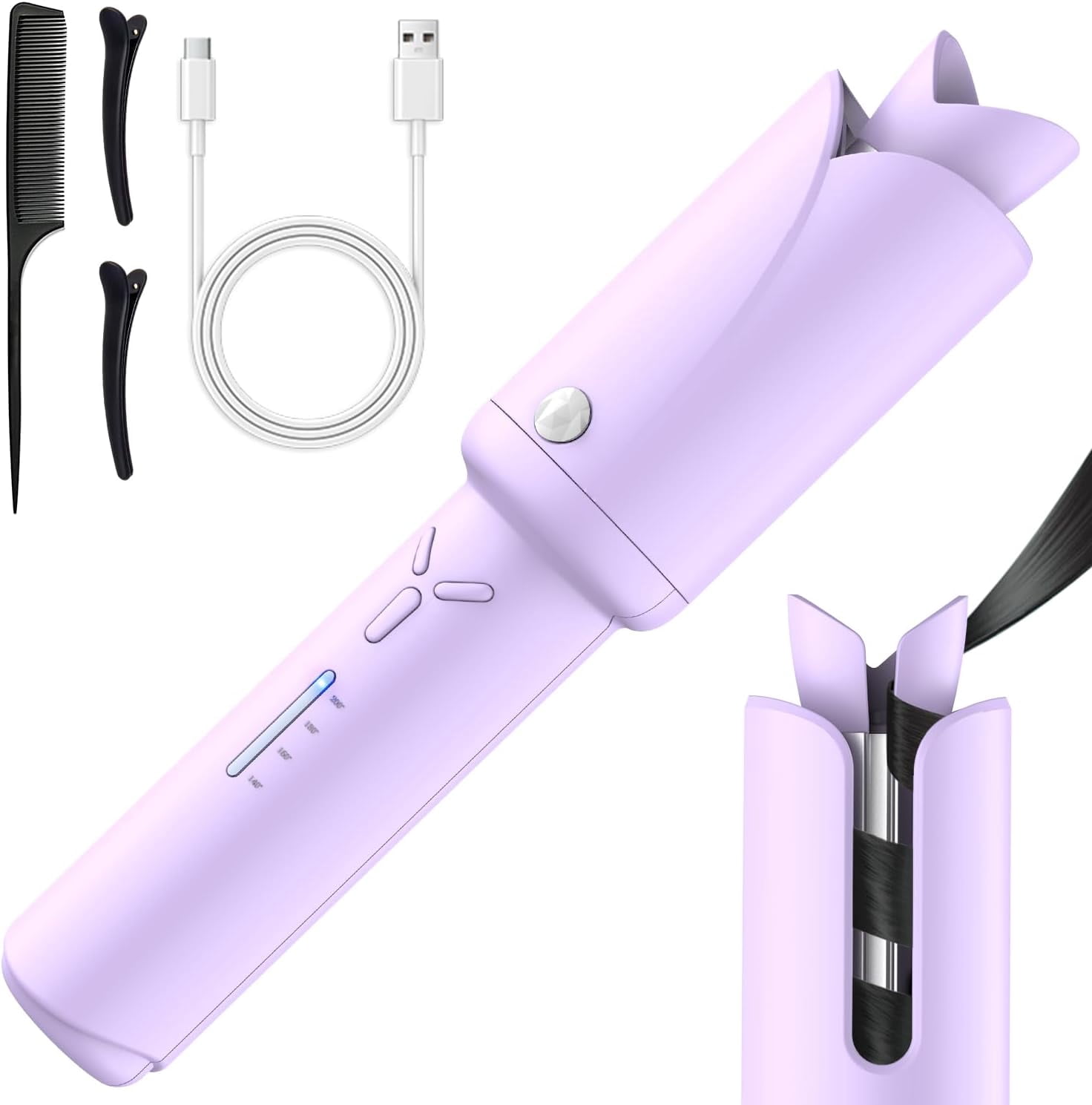 Cordless Automatic Hair Curler, 1.2-Inch USB Rechargeable Auto-Rotating Ceramic Curling Iron with 4 Temperature Settings for Travel
