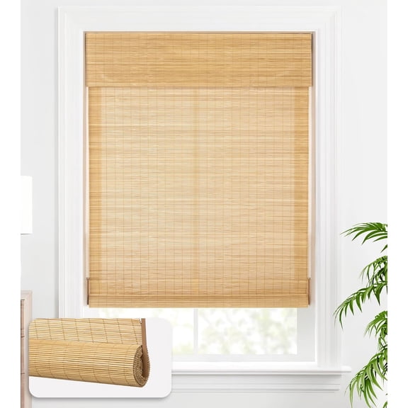 Cordless Bamboo Blinds, Bamboo Roll Up Shades for Windows, Light Filtering Wood Window Blinds for Indoor Home- Size: 44" W x 72'' H, Carbonized