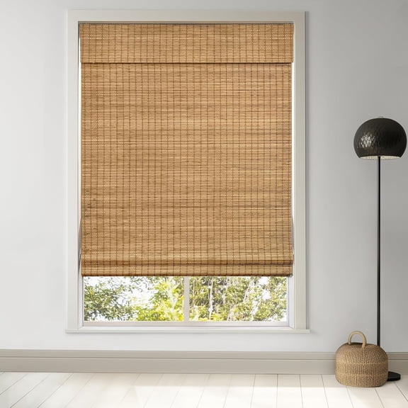 Cordless Bamboo Roman Shades, Privacy Blinds for Interior Windows, Room Darkening Roll Up Bamboo Blinds for Home & Patio, 27.5" W x 64" H