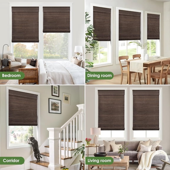 Cordless Bamboo Roman Shades, Privacy Blinds for Interior Windows, Room Darkening Roll Up Bamboo Blinds for Home & Patio, 29.5" W x 64" H