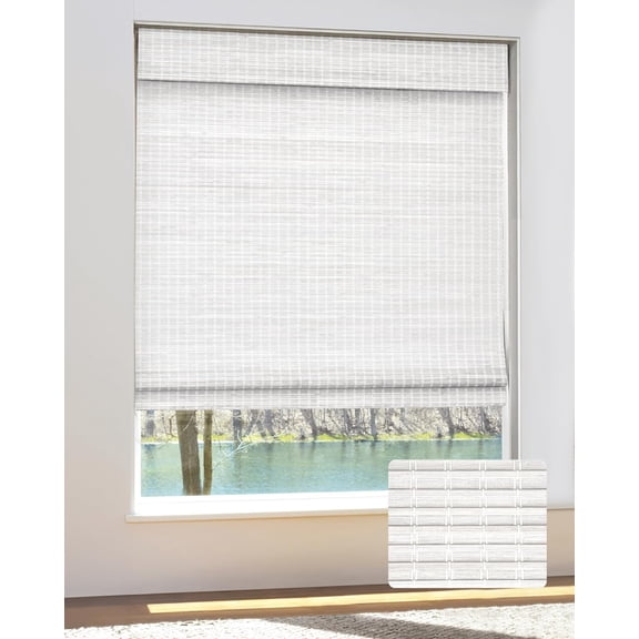 Cordless Bamboo Roman Shades for Windows, Blinds Size (28" W ×64" H) Colour (Alpine Ivory)