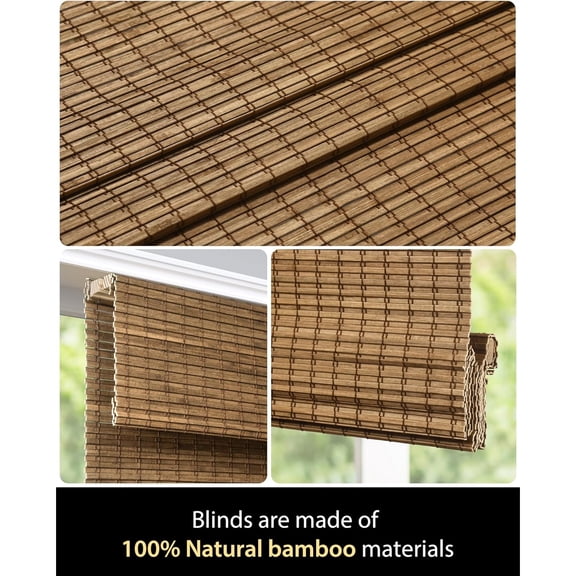 Cordless Bamboo Roman Shades for Windows, Blinds Size (36" W 64" H) Colour (Highfield Teak)