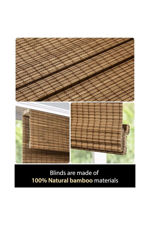 Cordless Bamboo Roman Shades for Windows, Blinds Size (36" W 64" H) Colour (Highfield Teak)