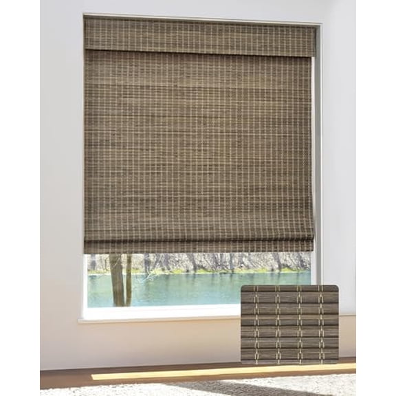Cordless Bamboo Roman Shades for Windows, Blinds Size (42.5" W ×64" H) Colour (BDP-Driftwood)