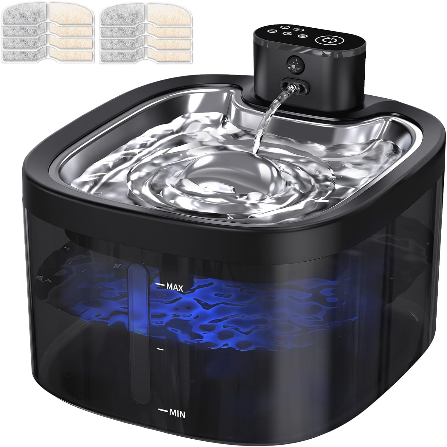 Cordless Battery Operated 118oz/3.5L Pet Water Fountain with Motion Sensor, Stainless Steel Tray, Ultra Quiet and Easy-to-Clean for Cats Indoors