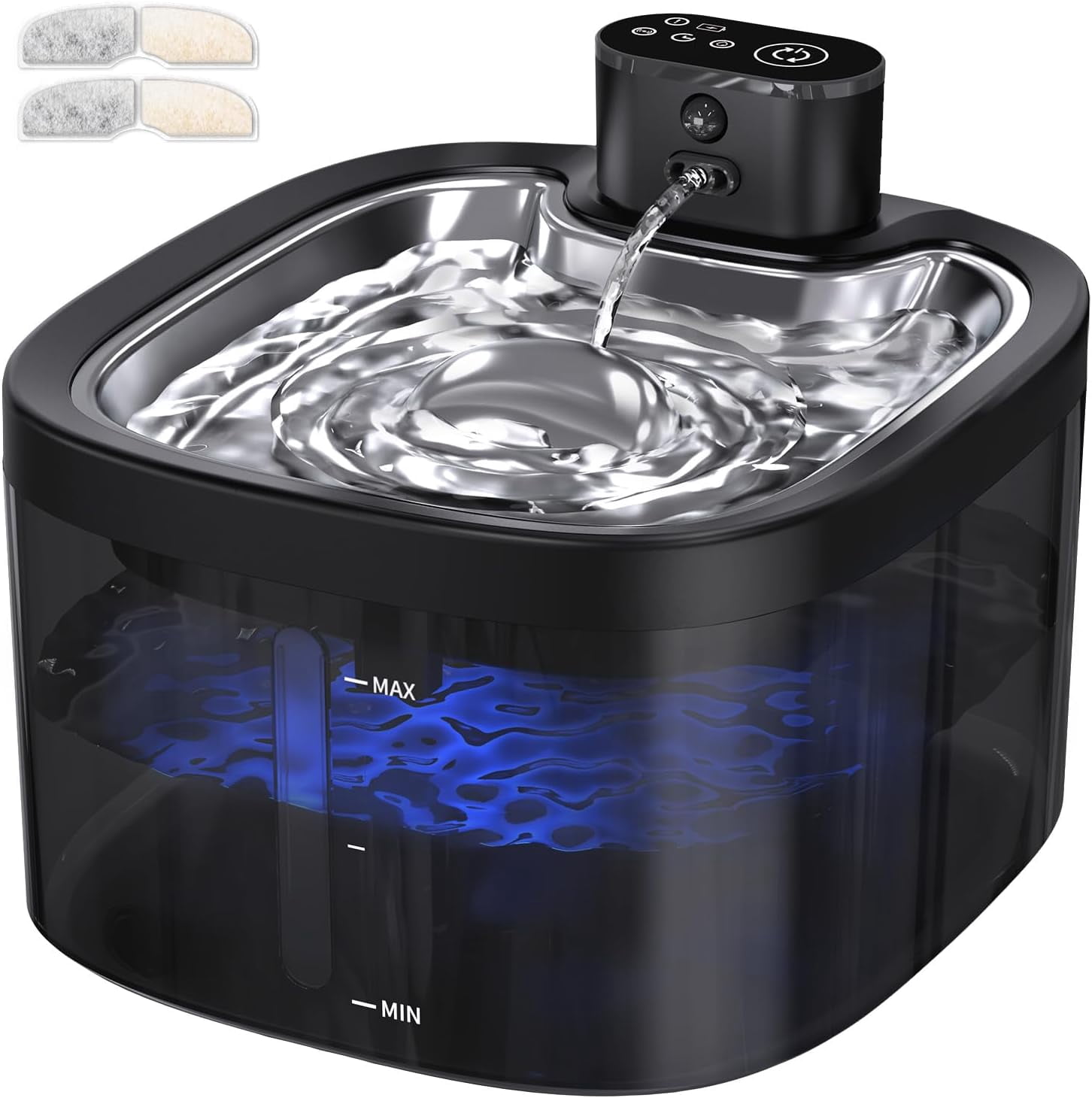 Cordless Battery Operated 118oz/3.5L Pet Water Fountain with Motion Sensor, Stainless Steel Tray, Ultra Quiet and Easy-to-Clean for Cats Indoors