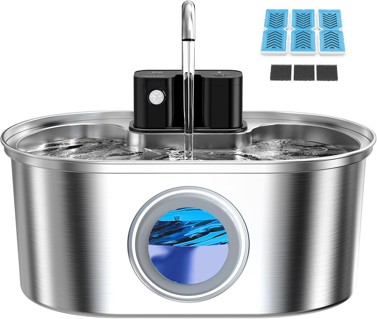 Stainless Steel Cordless Battery Operated Pet Water Fountain, 108oz/3.2L Quiet Pump, BPA-Free with 3 Filters, Easy to Clean for Indoor Cats