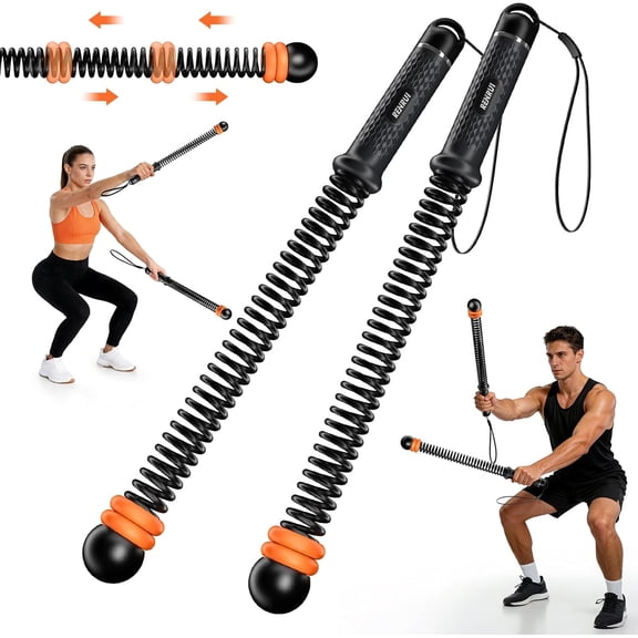 Cordless Battle Ropes with Adjustable Resistance Springs  Weighted Ropeless Battle Rope for Home Gym, Portable Workout Equipment for Strength Training & Cardio Fitness Black & Orange