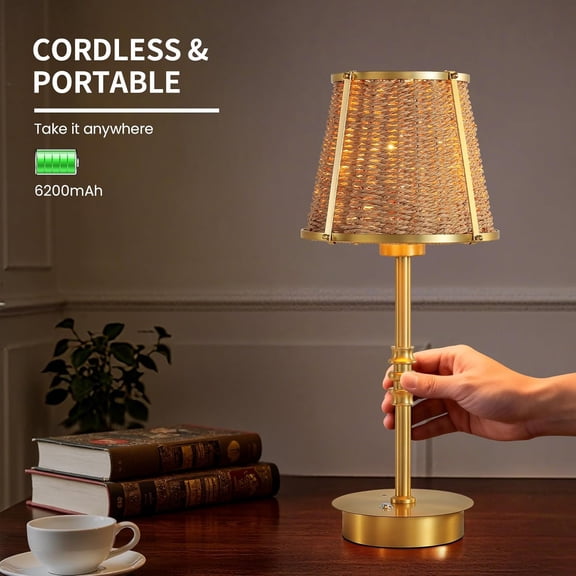 Cordless Bedside Table Lamp Rechargeable: 6200mAh Battery Operated Desk Lamp with Remote Stepless Dimming & Timer 18'' Vintage Nightstand Lamps for Night Light Bedroom Living Room Camp(Included Bulb)