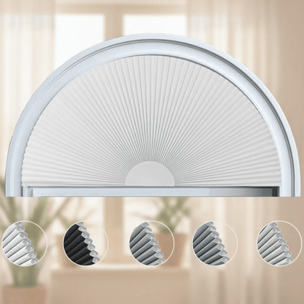 Cordless Blackout Cellular Shades for Arch Windows, Half Moon Window Covering, No Drill Light Blocking Blinds for Indoor Room Darkening, Easy Install Honeycomb Blinds (White, 36x18 Inch)