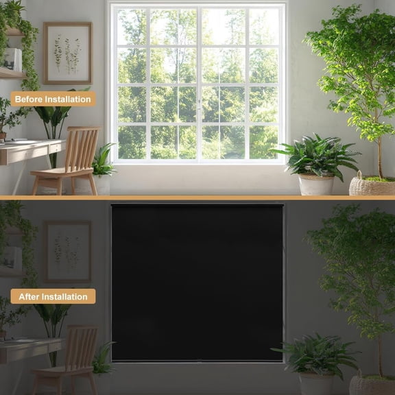 Cordless Blackout Roller Shades for Windows- Room Darkening Roller Blinds with Valance, High Shading & Protection, 21" W x 72" H, Black