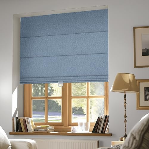 Cordless Blackout and Heat Blocking Shades, Custom Privacy Linen Roman Window Shades, 44.5" W x 48" H, Blue$$Home Decor, Kitchen, & Other