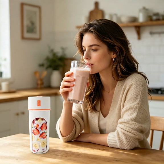 Cordless Blender, Rechargeable Personal Smoothie Maker with Travel Lid and USB Charging, Compact Mini Mixer for Shakes and Frozen Fruits(Orange)