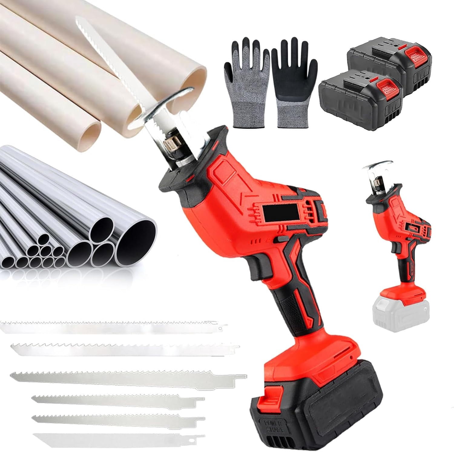 Cordless Bone Saw Machine – 550W Meat Cutter With Infinite Variable Speed, LED Light, 2 Batteries, 4 Blades & 12 Pairs Of Gloves