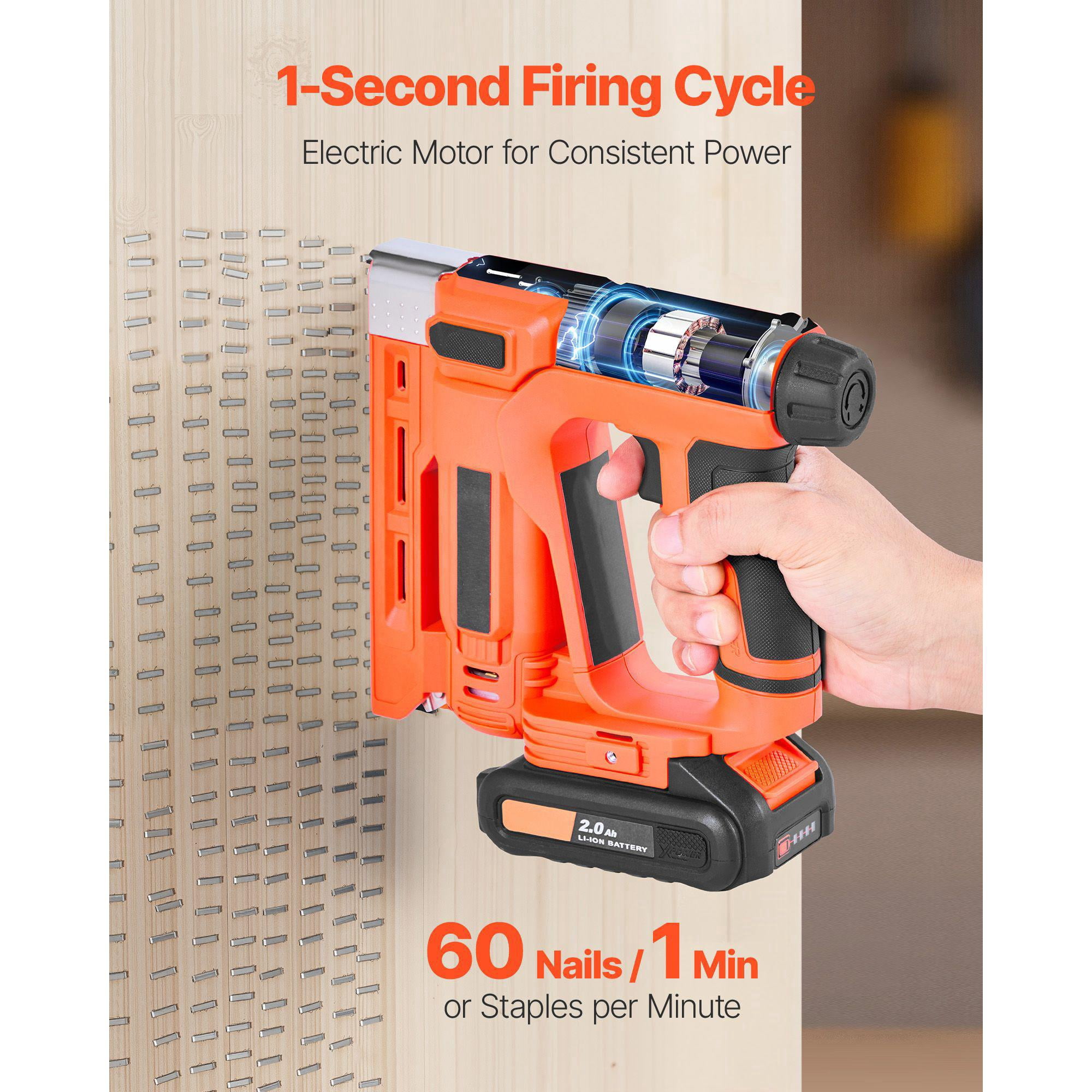 Cordless Brad Nailer Staple Gun 2 in 1 18 Gauge 5/8 Inch with 1000 Staples 1000 Nails Battery Charger Non Slip Rubber Grip for Woodworking DIY