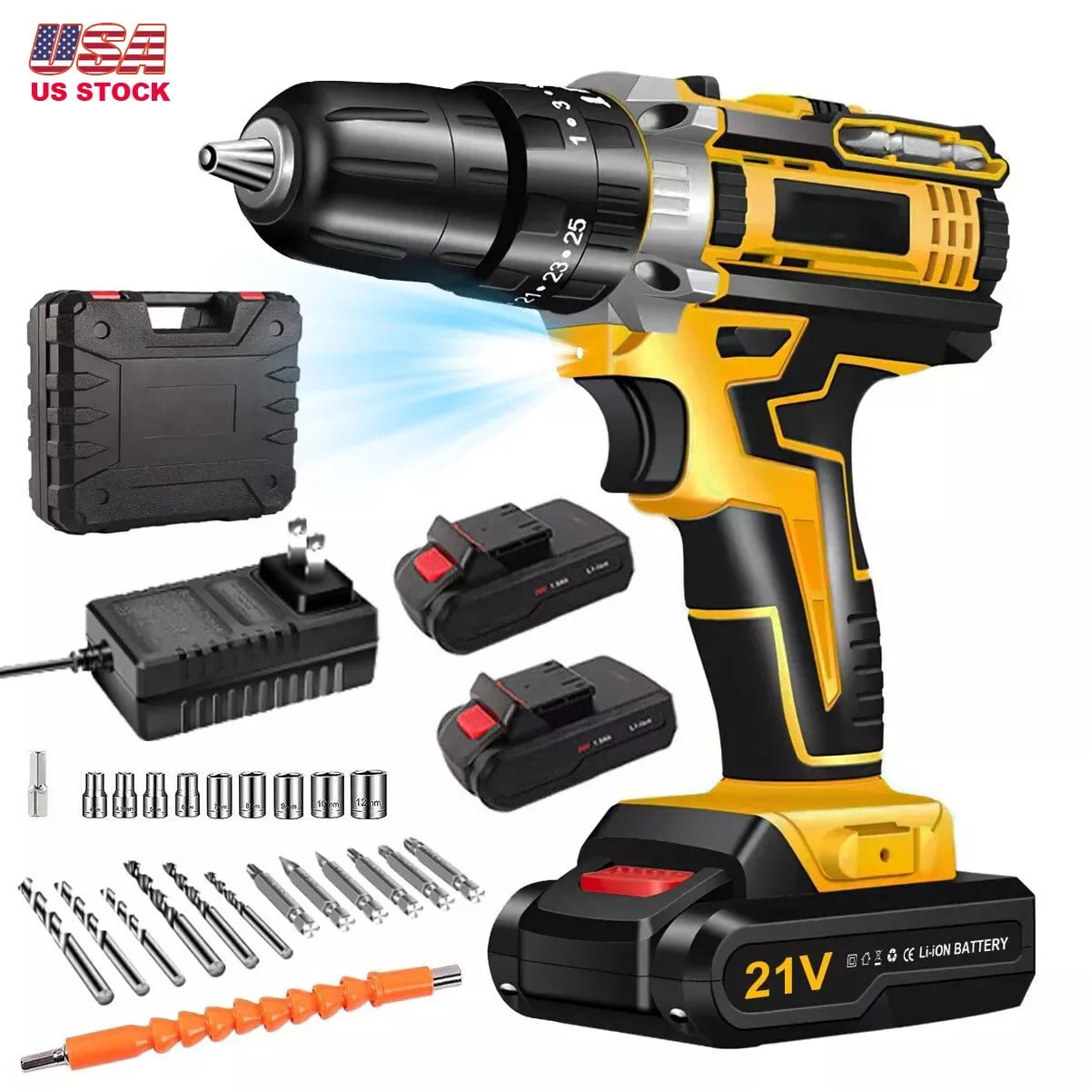 Cordless Brushless Impact Driver Hammer Drill Combo Kit with 2 Battery ...