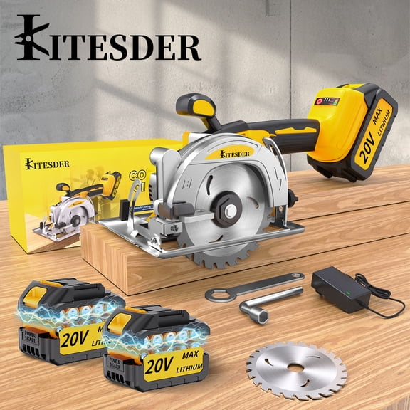 Cordless Brushless Mini Circular Saw 5 Inch Compact Power Saw with 2.0/4.0Ah Batteriy Fast Charger 3 Speed Adjustment 6900 RPM Max Cutting Depth 1-11/16 Inch at 45 1-1/8 Inch at 45 for Wood Tile