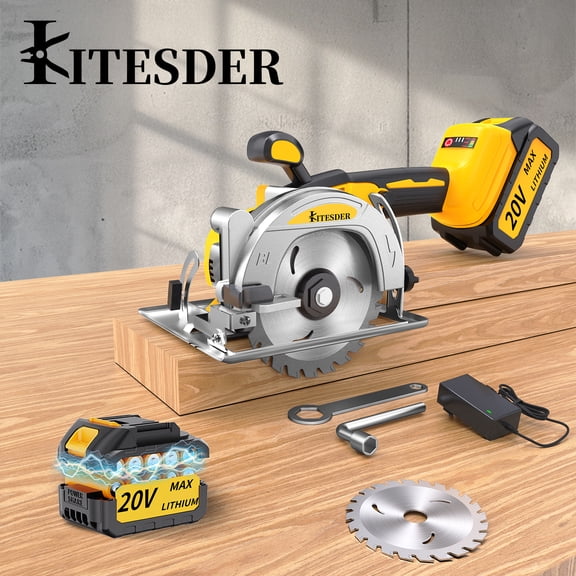 Cordless Brushless Mini Circular Saw 5 Inch Compact Power Saw with 2.0/4.0Ah Batteriy Fast Charger 3 Speed Adjustment 6900 RPM Max Cutting Depth 1-11/16 Inch at 45 1-1/8 Inch at 45 for Wood Tile