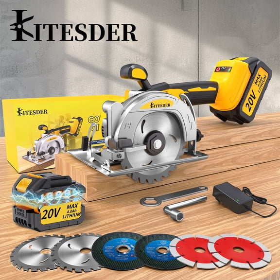 Cordless Brushless Mini Circular Saw 5 Inch Compact Power Saw with 2.0/4.0Ah Batteriy Fast Charger 3 Speed Adjustment 6900 RPM Max Cutting Depth 1-11/16 Inch at 45 1-1/8 Inch at 45 for Wood Tile