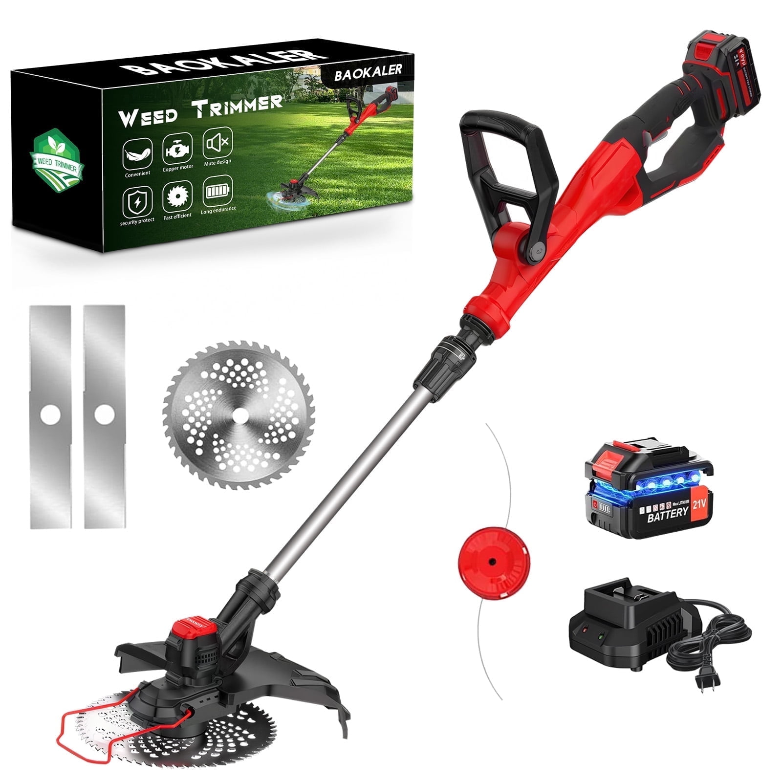 Cordless Brussless Weed Eaters with 4.0Ah 10C Battery, 18000RPM Grass String Trimmer for Wood Cutting Grass Cutting, 1.8M Adjustable