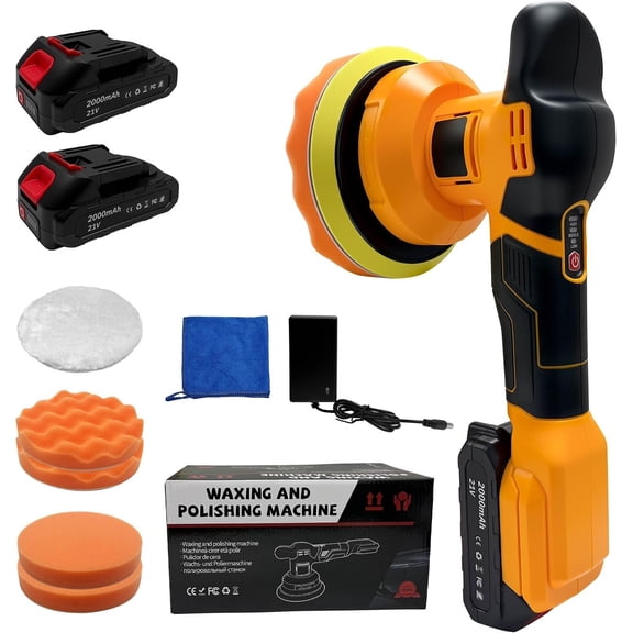 Cordless Buffer Polisher with 2 x 2000mAh , 6 Inch Polisher with 3 Variable Speed, Portable Orbital Buffers and Polishers Kit for Detailing, Waxing, Polishing