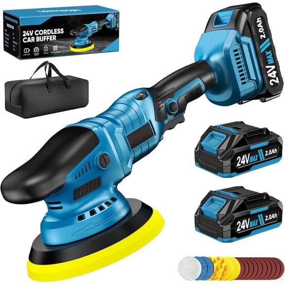 Cordless Buffer Polisher with 2x2000mAh , 10000RPM 1600W High Power Polishing Kit with 6 Variable Speed, 23 count Polishing Accessories for Polishing Waxing Detailing