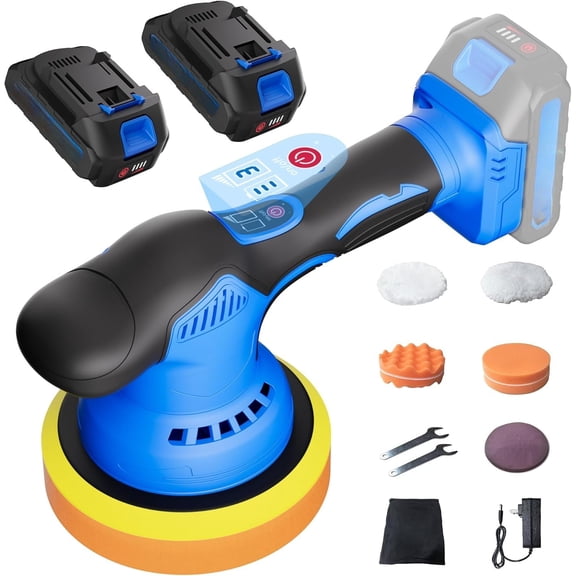 Cordless Buffer Polisher, 2x2Ah 21V 6'' buffer Waxer Kit, 8 Variable Speed 5500RPM Orbital Polisher, 5 Kinds Pads Polisher for Detailing, Boat Sanding, Scratch Removing
