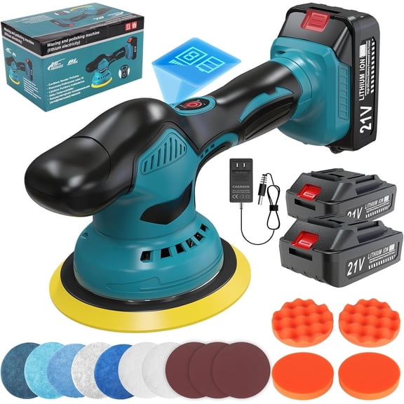 Cordless  Buffer Polisher, 6 In Mini Buffer Polisher Kit with 2 Pack 21V Rechargeable ,8 Variable Speed 5500RPM Orbital Polisher for  Boat Detailing, Polishing,Scratch Removing