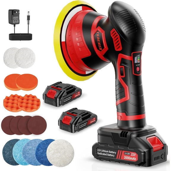 Cordless  Buffer Polisher, 6-Speed Orbital (5500RPM) DA Polisher with 2x 21V 2000mAh , 6 Inch Lightweight Power Buffer for  Detailing, Waxing, Polishing & Scratch Removal
