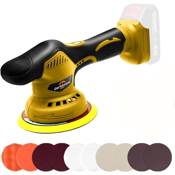 Cordless Buffer Polisher 6 inch with 8 discs for polishing, fits Dewalts 20V battery and 6 variable speed from 2200RPM to 5500RPM cordless sander, for Car Detailing/Polishing