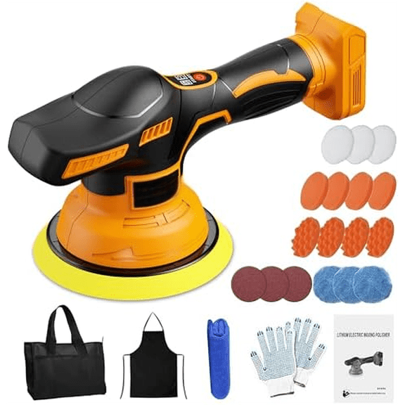 Cordless Buffer Polisher Kit For DEWALT 20V LI-ION Battery.6-Inch Orbital Buffer Polisher with 8 Variable Speed with 25pcs Polishing Accessories, for Car Polishing/Waxing (Tool Only)