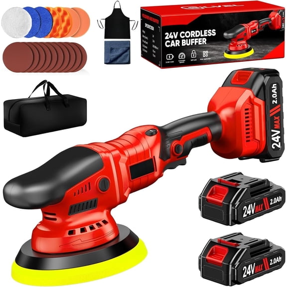 Cordless Buffer Polisher, Polishing Kit with 24V 2 X 2.0Ah , 5 Inch buffer Waxer Kit, Polishing Machine,6 Variable Speed, Buffer Polisher for Detailing