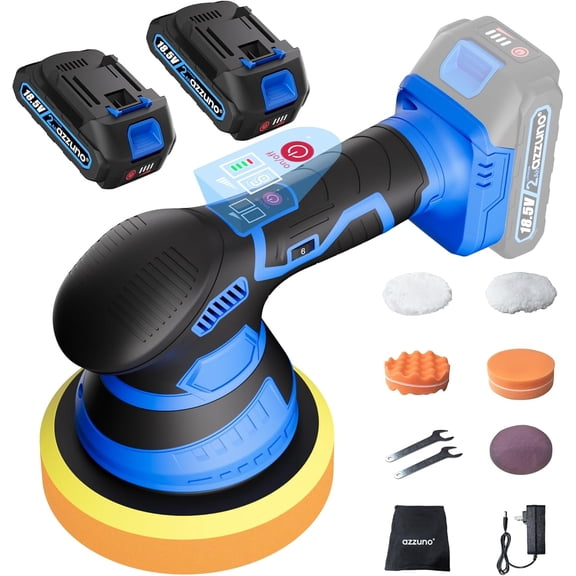 Azzuno Cordless Car Buffer Polisher, 2x2Ah 21V Batteries 6'' Buffer Waxer Kit, 6 Variable Speed 5500RPM Orbital Polisher for Car Detailing