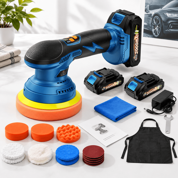 Cordless Car Buffer Polisher, Blue, 5inch, 8-Speed Dual-Action Polisher for Detailing