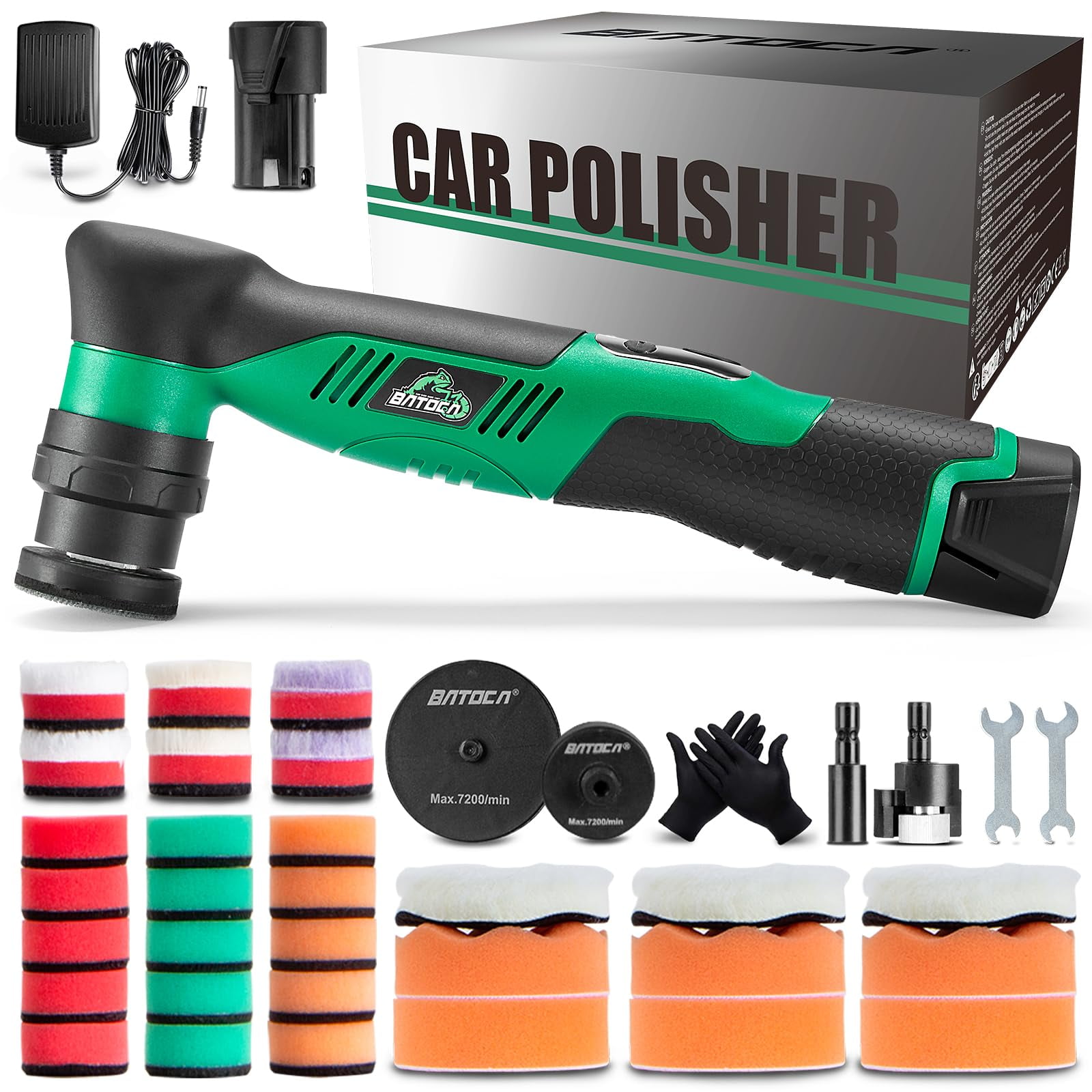 Cordless Car Buffer Polisher Kit 1 Inch 3 Inch Dual Action & Rotary Polishing Machine for Car Detailing,2x 2.0Ah Batteries,6 Variable Speeds 2000-5500RPM