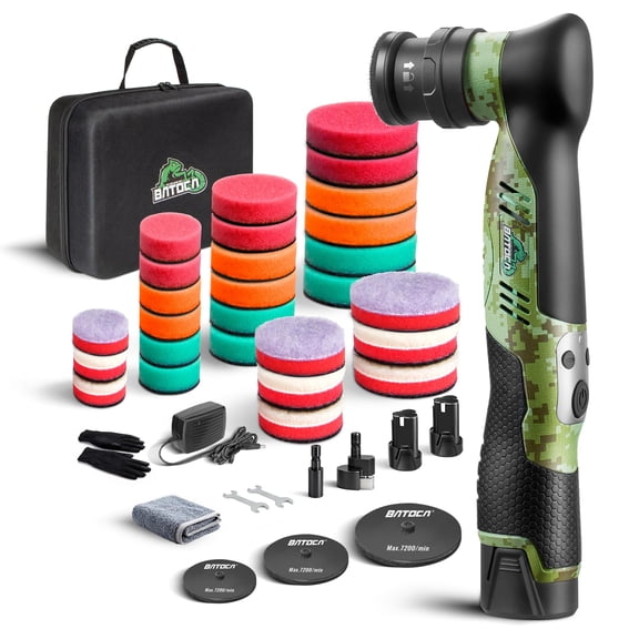 Cordless Car Buffer Polisher Kit 1 Inch 3 Inch Dual Action & Rotary Polishing Machine for Car Detailing,2x 2.0Ah Batteries,6 Variable Speeds 2000-5500RPM