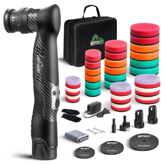 Cordless Car Buffer Polisher Kit 1 Inch 3 Inch Dual Action & Rotary Polishing Machine for Car Detailing,2x 2.0Ah Batteries,6 Variable Speeds 2000-5500RPM