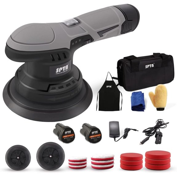 Cordless Car Buffer Polisher, Polisher with 2Pcs 12V Lithium Rechargeable Battery Brushless Polisher with Variable Speed, Portable Polisher with Polishing Pads Kit For Waxing