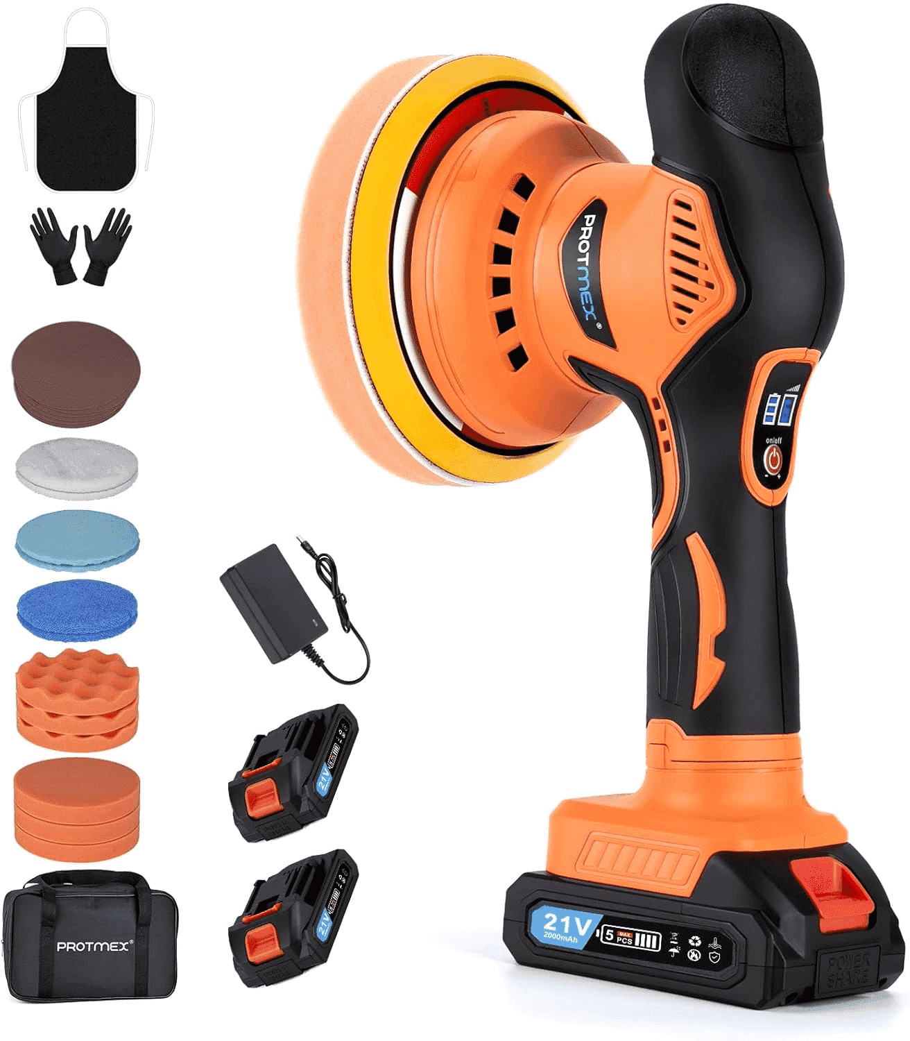 Protmex 004 6 Inch 21V, 2000mAh Battery Power Tool Polishers, 6 Variable Speed
