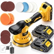 Cordless Car Buffer Polishing Machine Kit with LED Display, DA Polisher with 6 Adjustable Speeds, Optional Extra Accessories