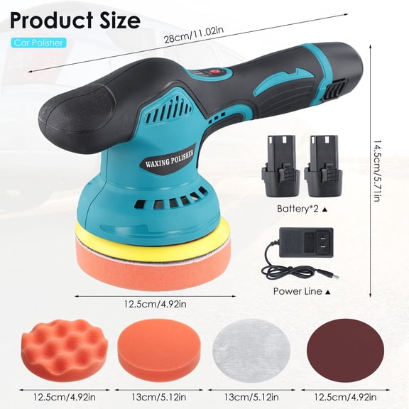 YTAKY Cordless Polishing Machine, 8 Speeds 3800-7500 RPM, 3.2 lbs Lightweight Polisher with Ergonomic Grip, Dual 12V 1500mAh Batteries & Accessory Kit, for Car Detailing, Furniture Polishing,